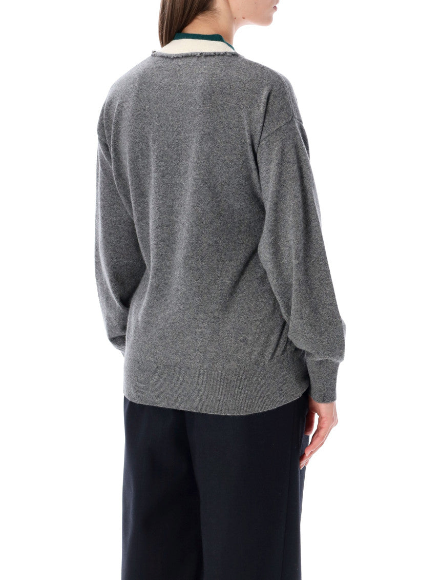 Grey Knitted V Neck Sweater 2