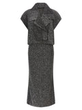 Grey Chevron Shawl Lapel Midi Dress 1