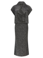 Grey Chevron Shawl Lapel Midi Dress 1