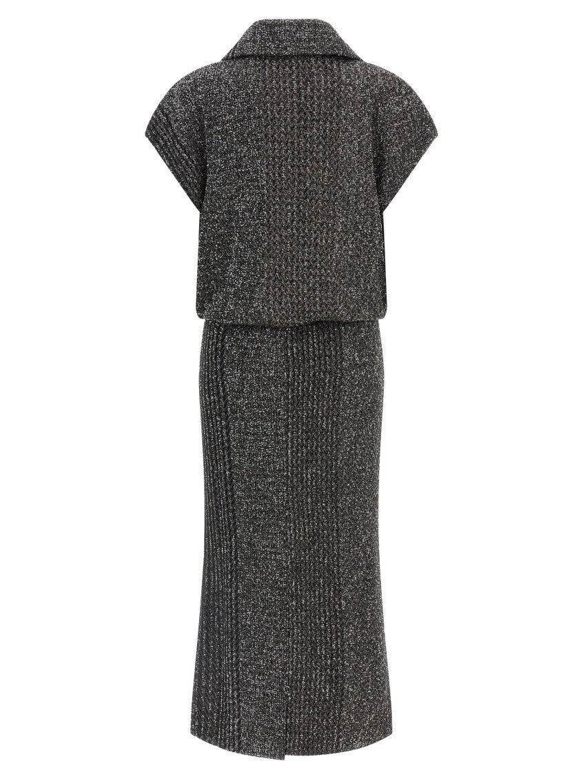 Grey Chevron Shawl Lapel Midi Dress 2