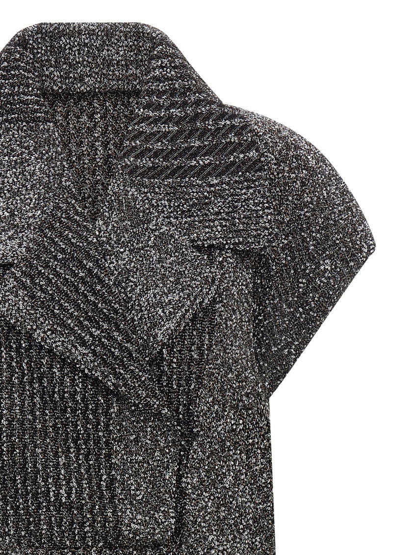 Grey Chevron Shawl Lapel Midi Dress 3