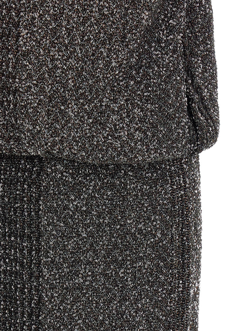 Grey Chevron Shawl Lapel Midi Dress 4