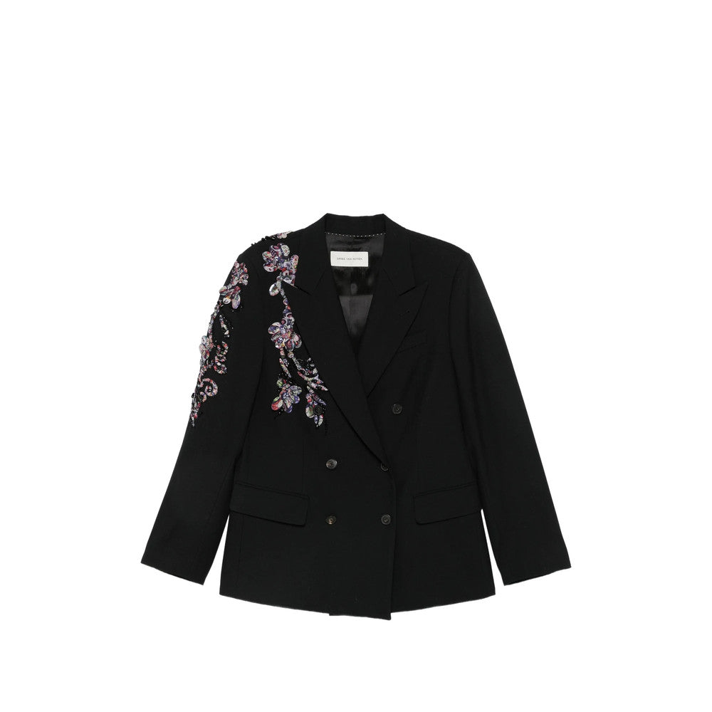 Black Embellished Peaked Lapel Blazer 1
