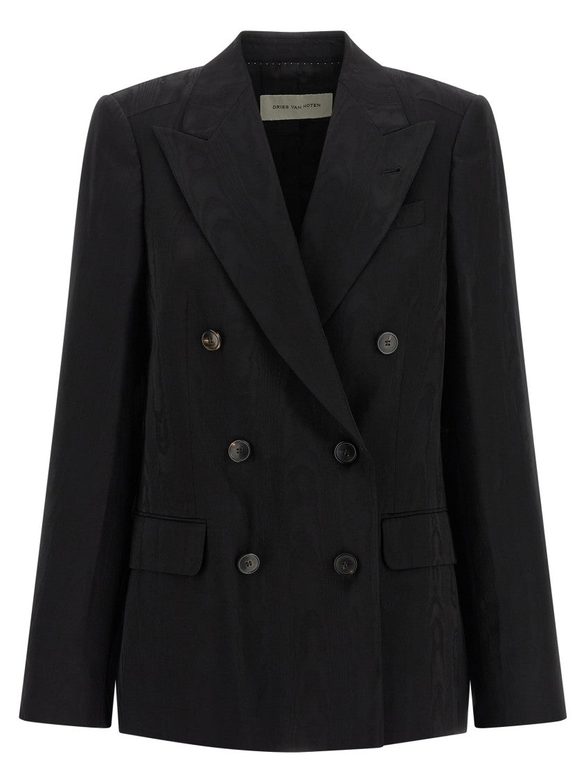 Black Textured Peaked Lapel Blazer 1