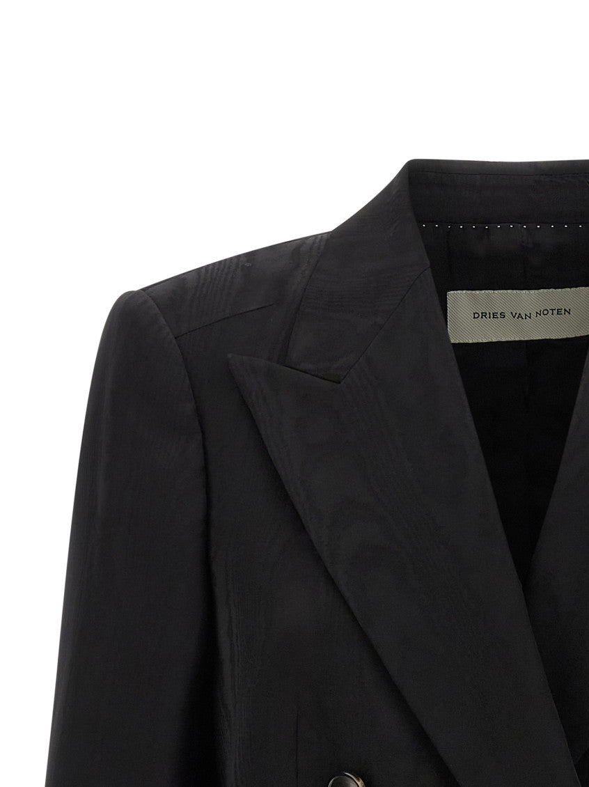 Black Textured Peaked Lapel Blazer 3