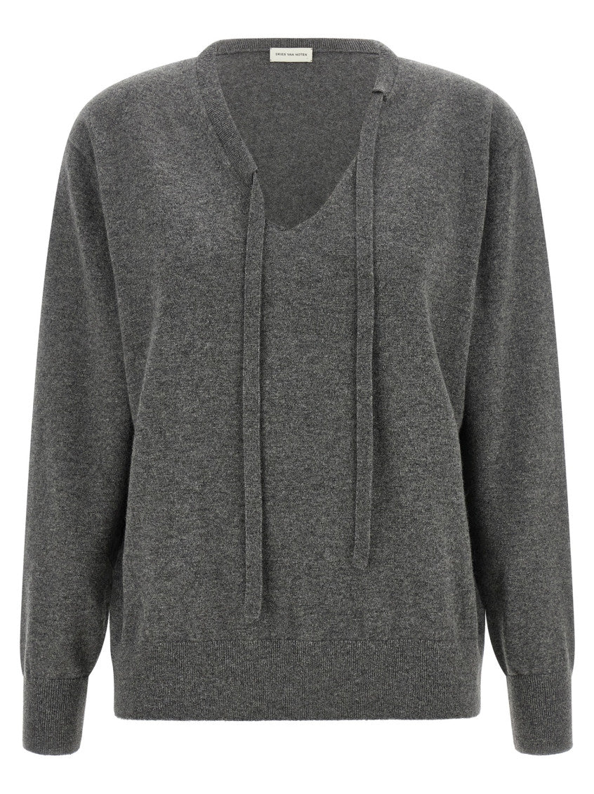 Grey Knitted V Neck Sweater 1