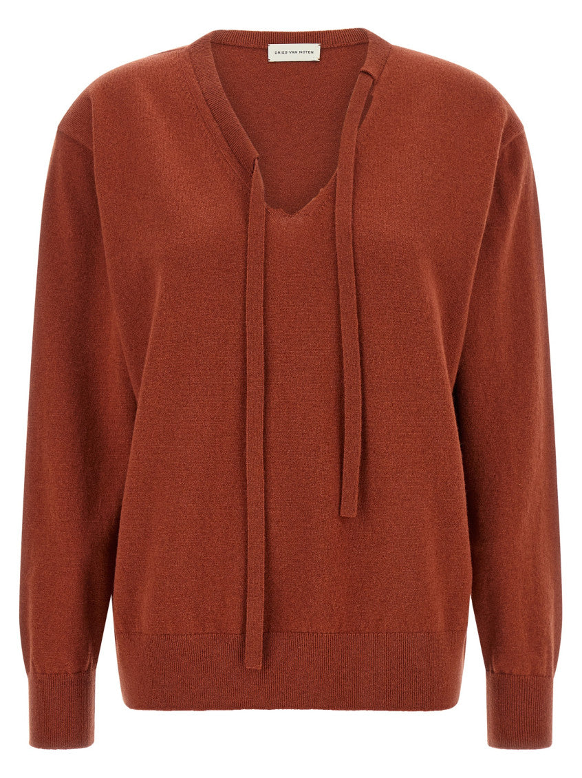 Rust Solid V Neck Sweater 1
