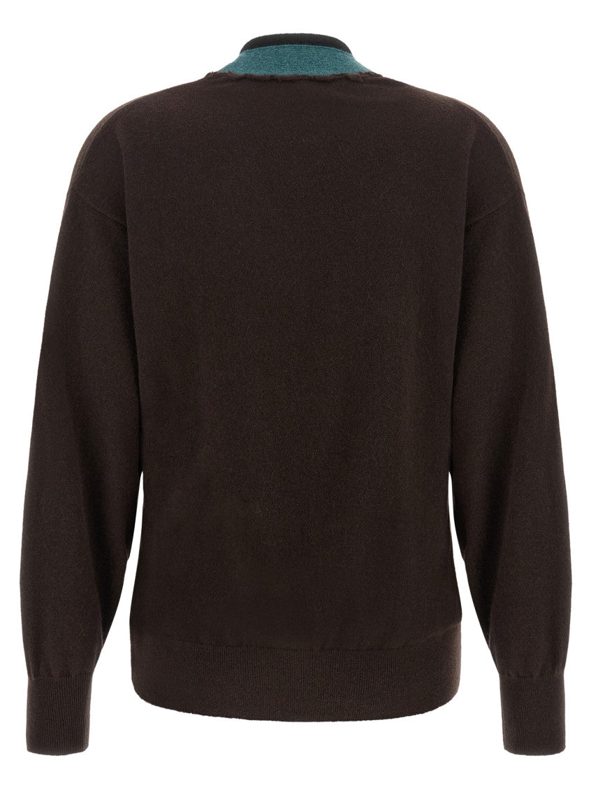 Brown Solid V Neck Sweater 2
