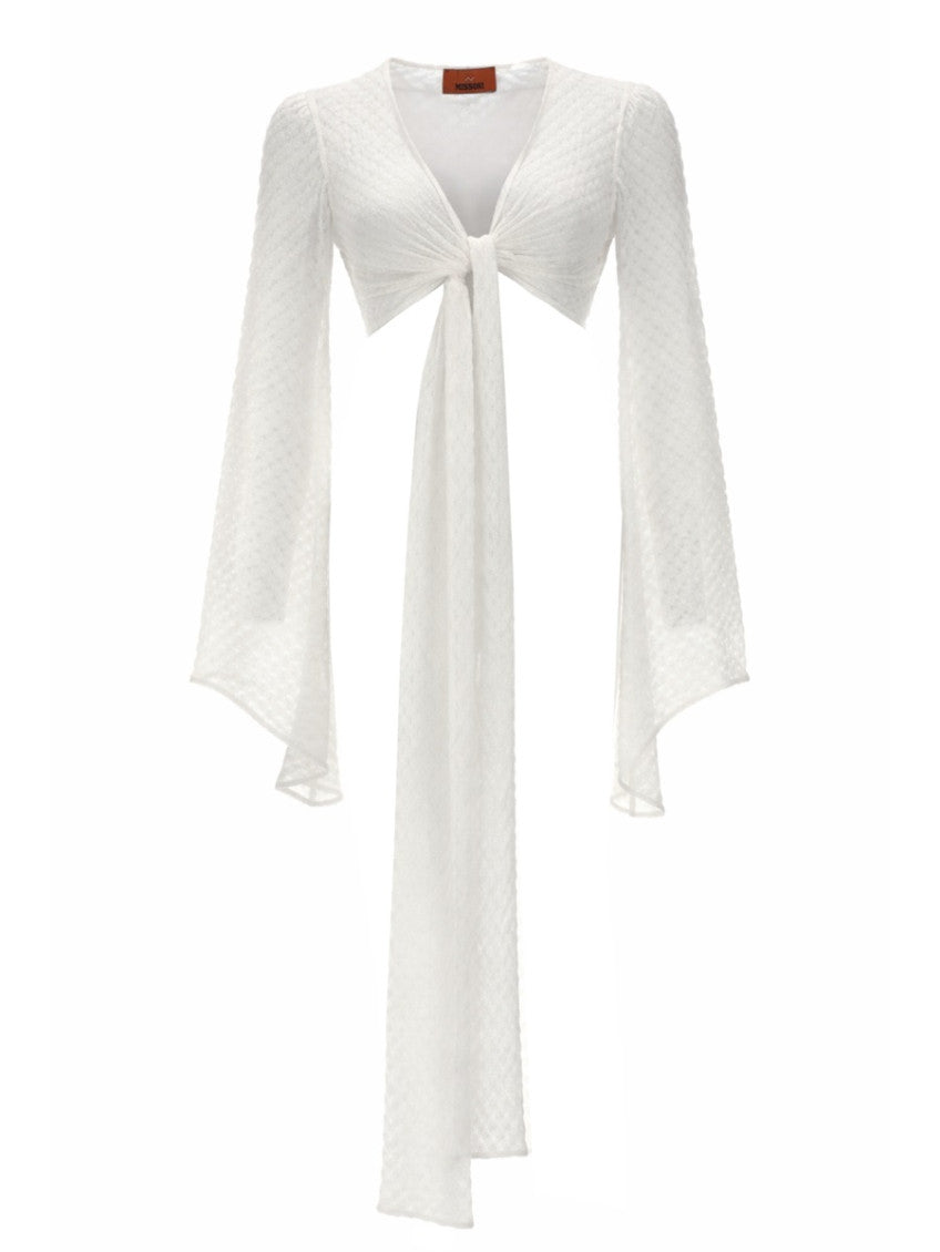 White Textured V Neck Top 1