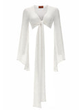 White Textured V Neck Top 1