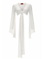 White Textured V Neck Top 1