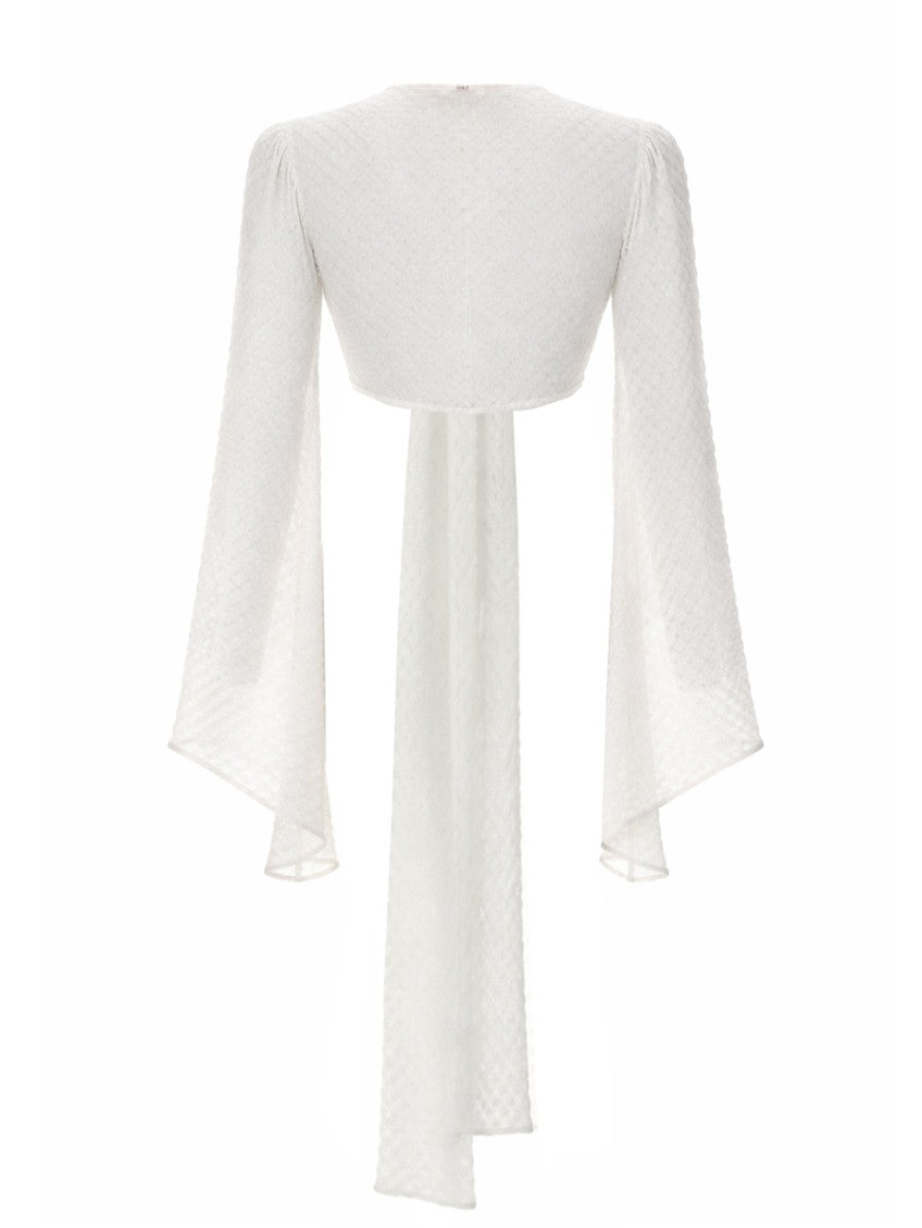 White Textured V Neck Top 2
