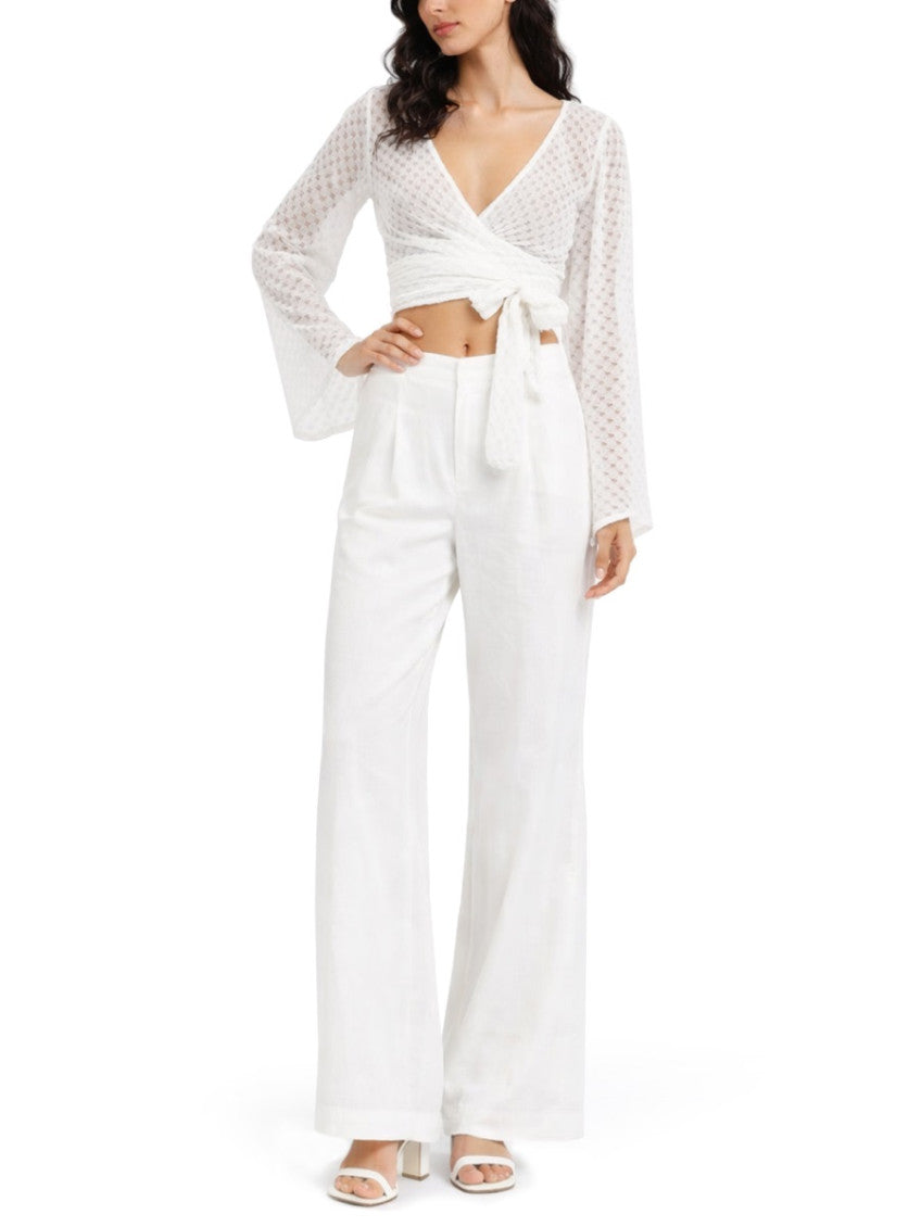 White Textured V Neck Top 3