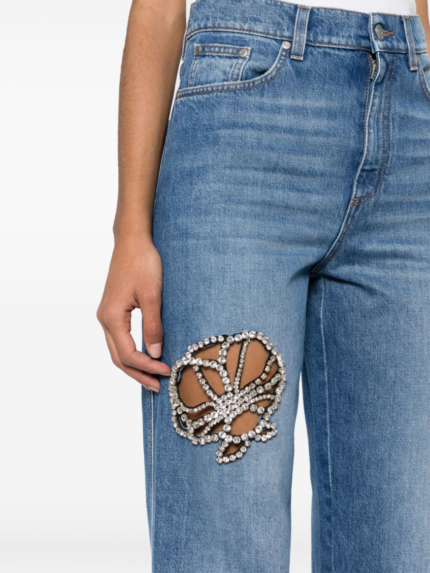 Blue Crystal Embellished Jeans 4