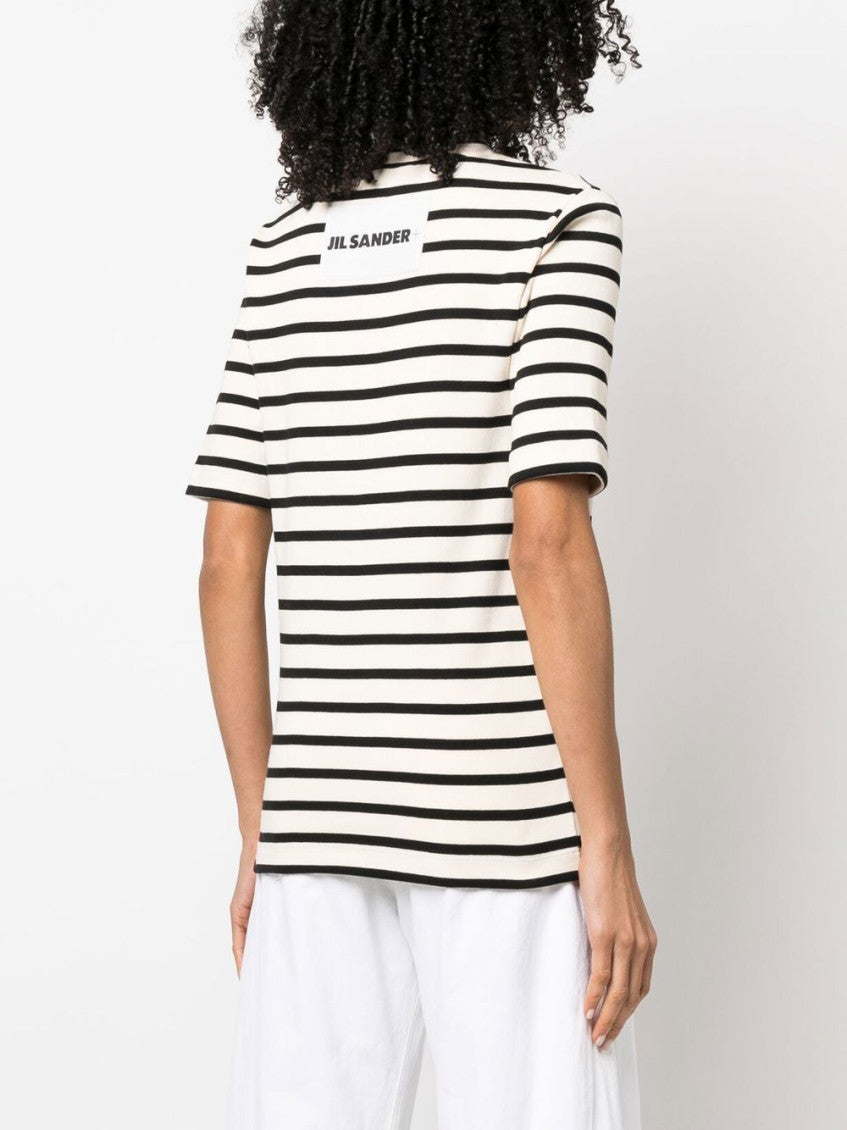 White Striped Cotton T-shirt 5