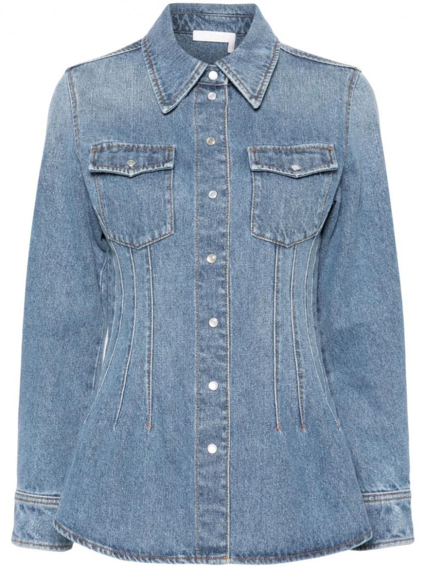 Denim Blue Corset Style Denim Shirt 2
