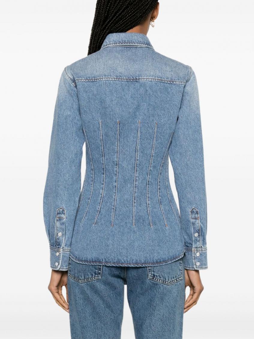 Denim Blue Corset Style Denim Shirt 3
