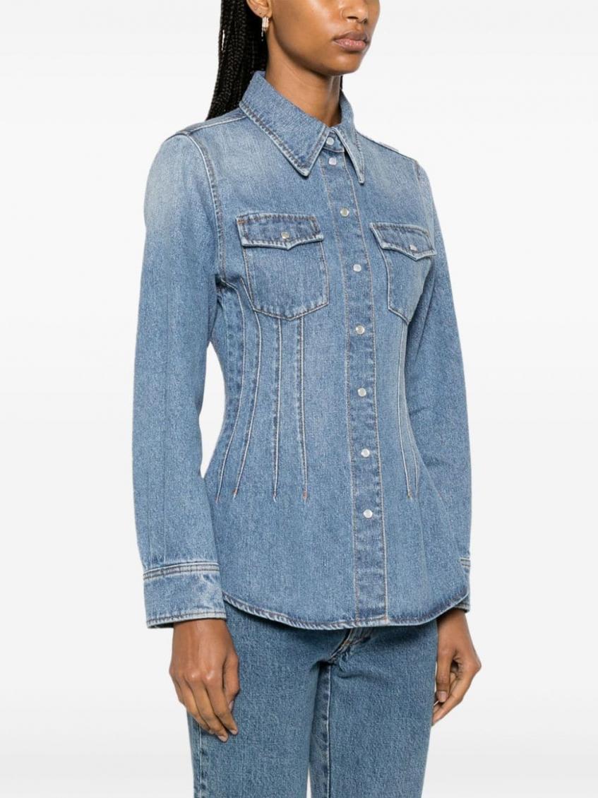 Denim Blue Corset Style Denim Shirt 4