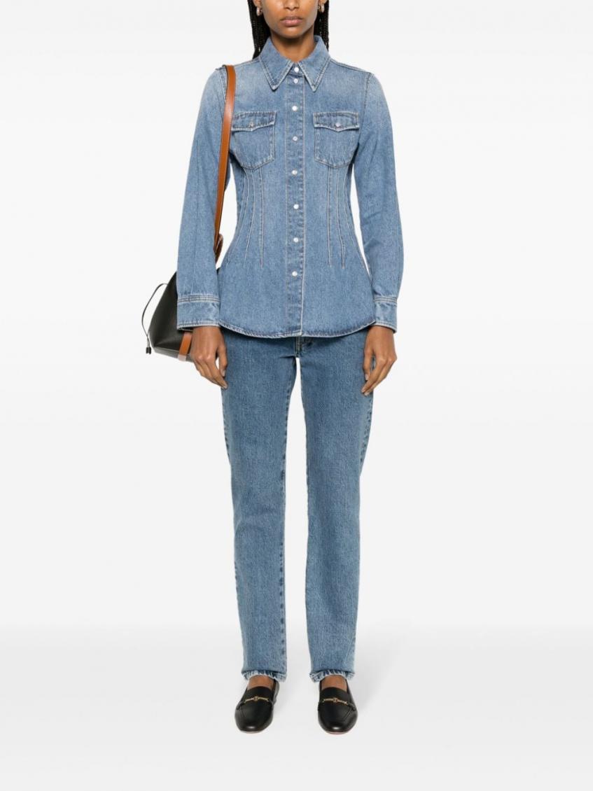 Denim Blue Corset Style Denim Shirt 5