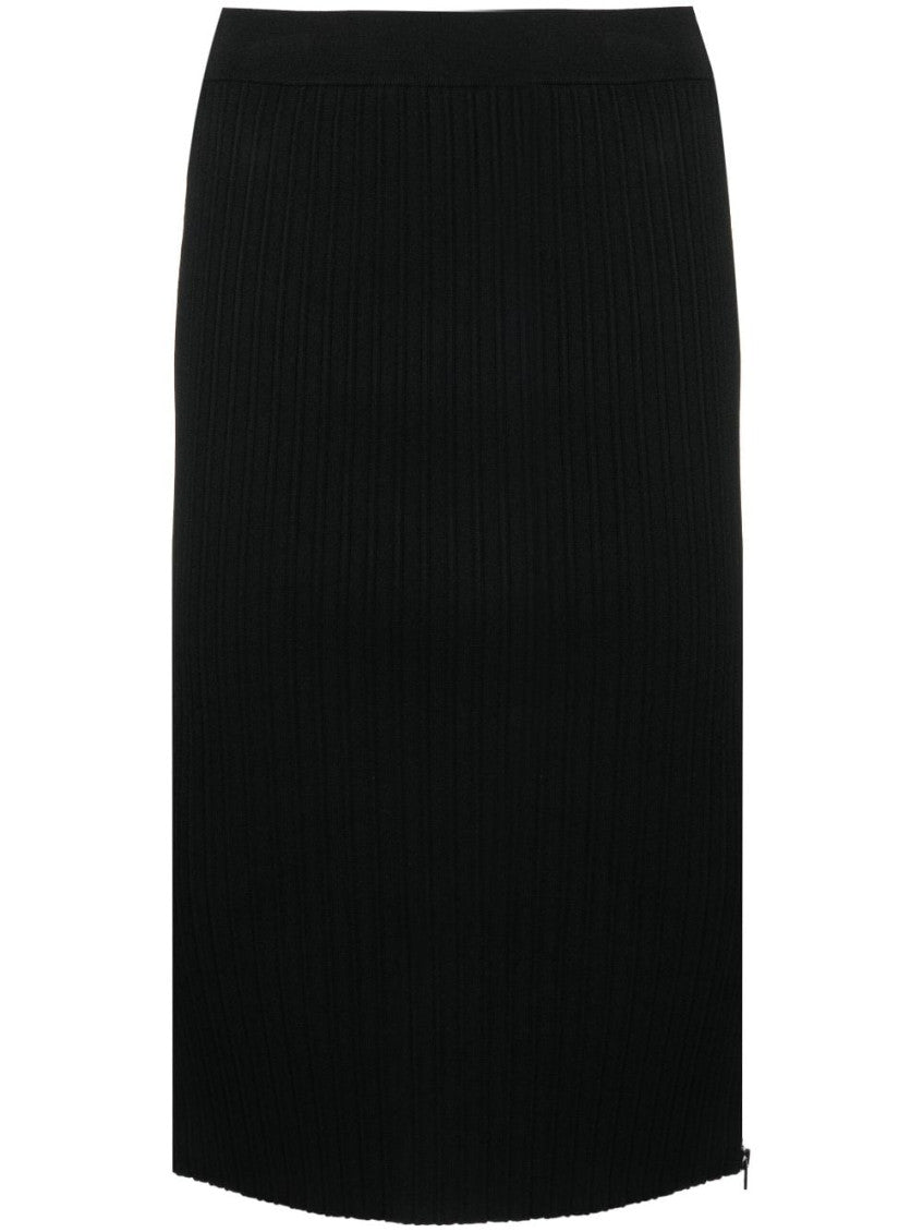 Black Zipped Ribbed Silk Skirt 1