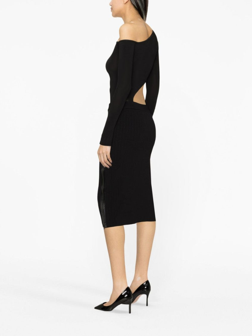 Black Zipped Ribbed Silk Skirt 2