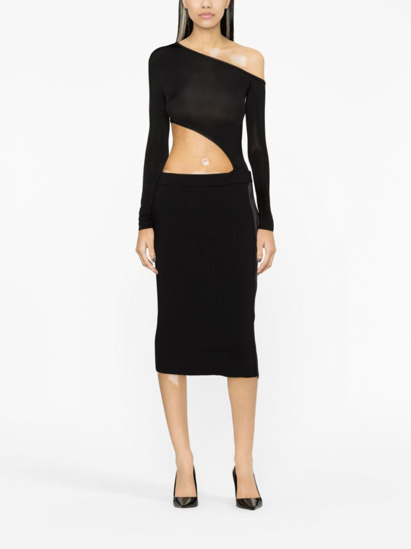Black Zipped Ribbed Silk Skirt 3
