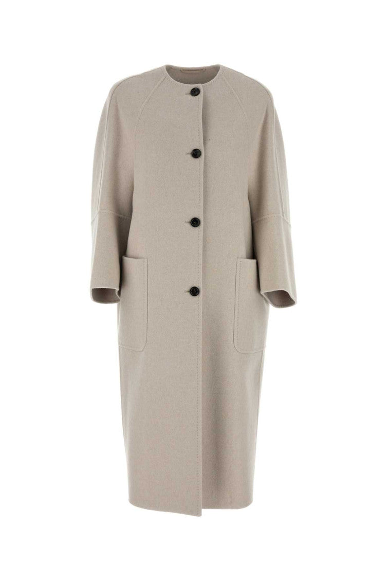 Beige Buttoned Long-sleeved Coat 1