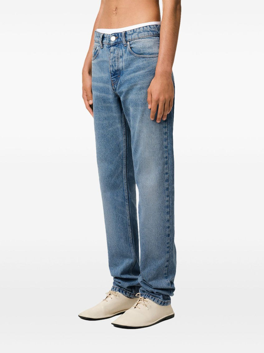 Blue Straight Leg Jeans 4