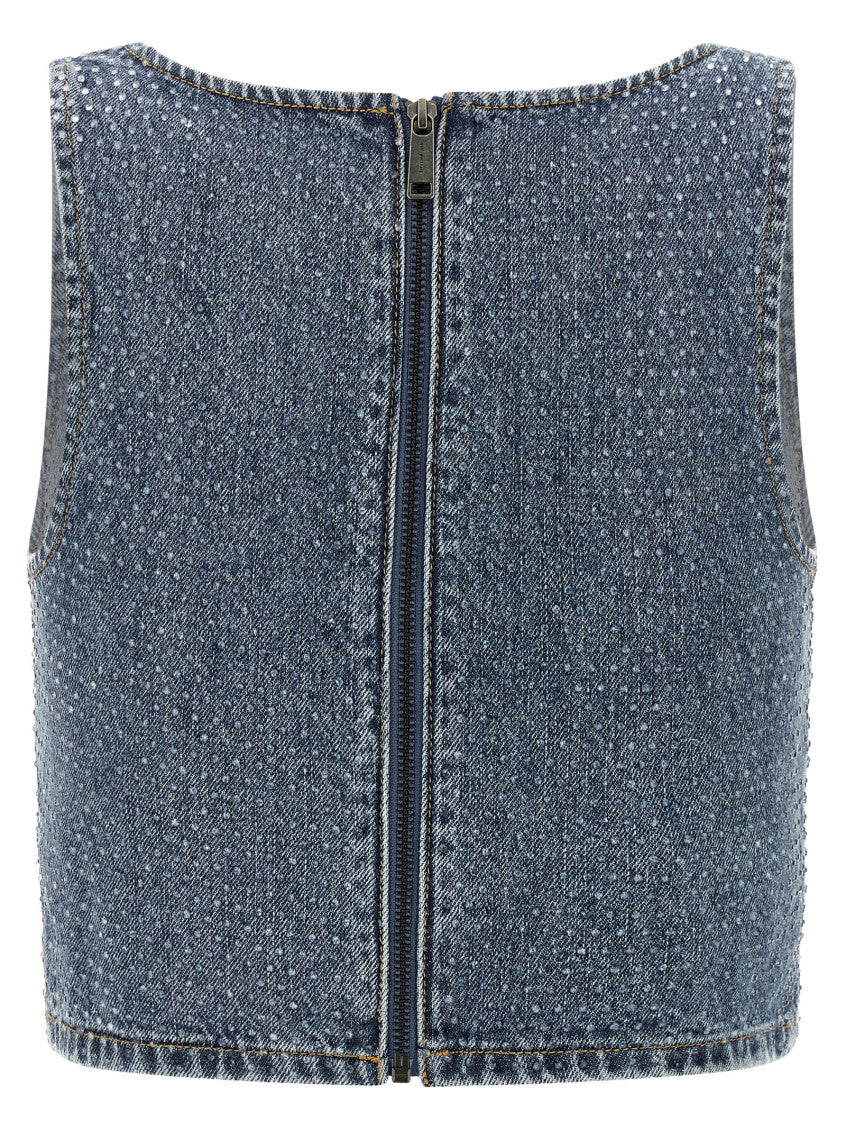 Blue 'Rhinestone Denim Crop' top 2