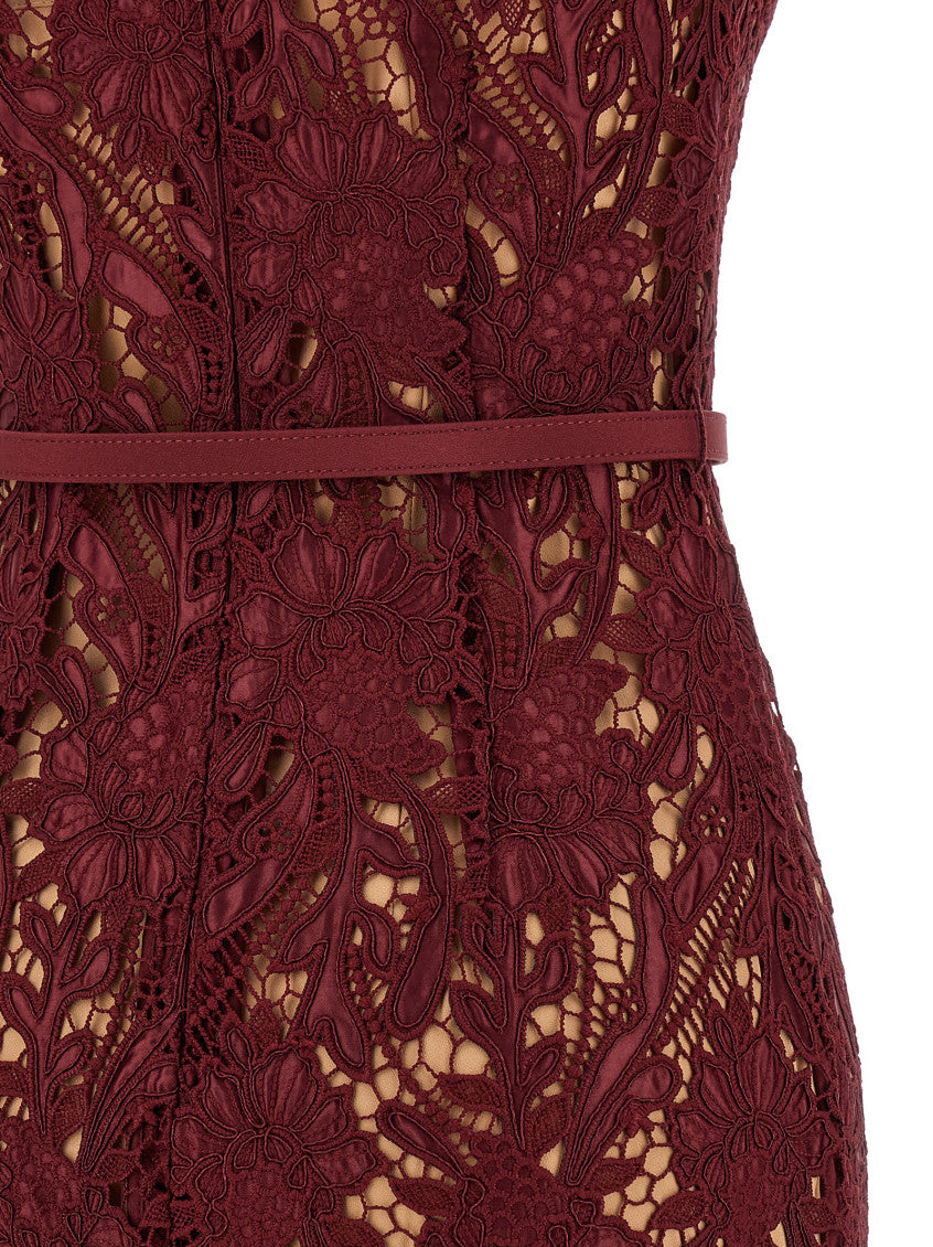 Maroon 'Guipure Lace Midi' Dress 4