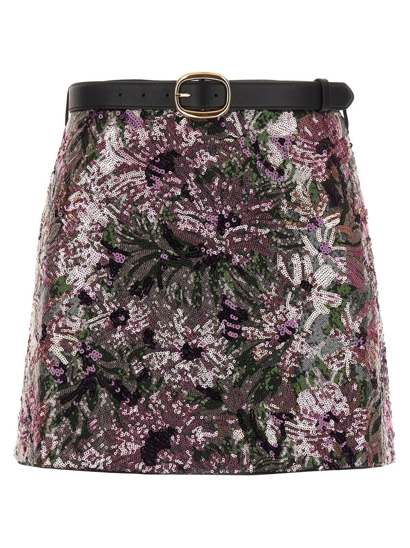 Pink 'Floral Sequin Mini' skirt 1