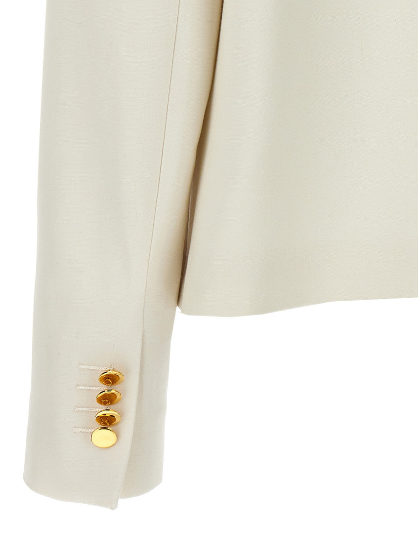 White Cropped Double-breasted Jacket 4