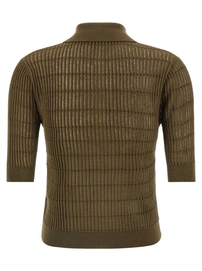 Green Shirt Collar Striped Polo 2