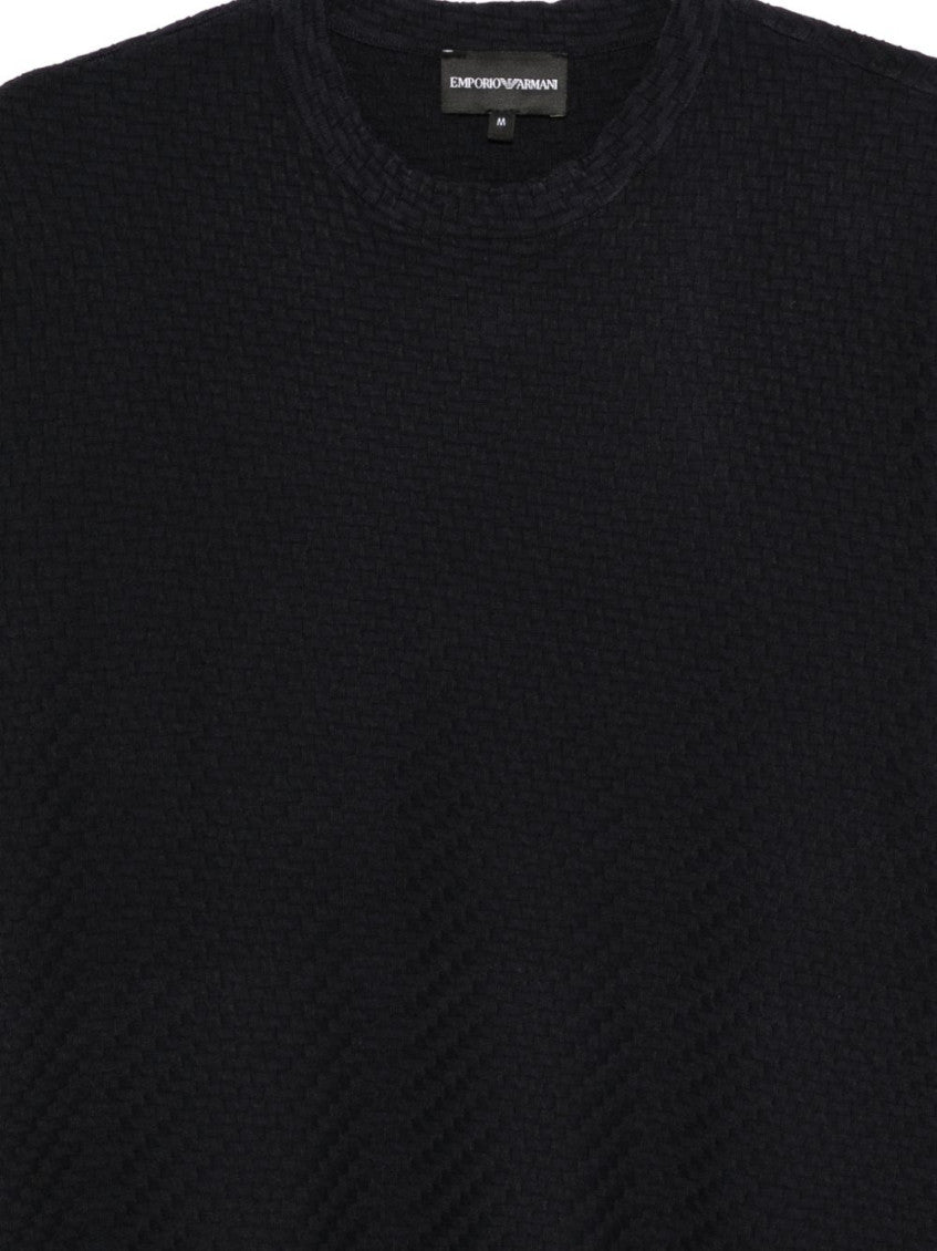 Blue Crew Neck Textured Knit  T-shirt 2