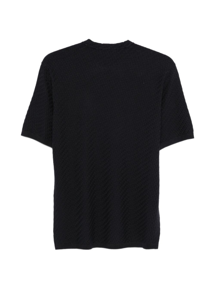 Blue Crew Neck Textured Knit  T-shirt 3