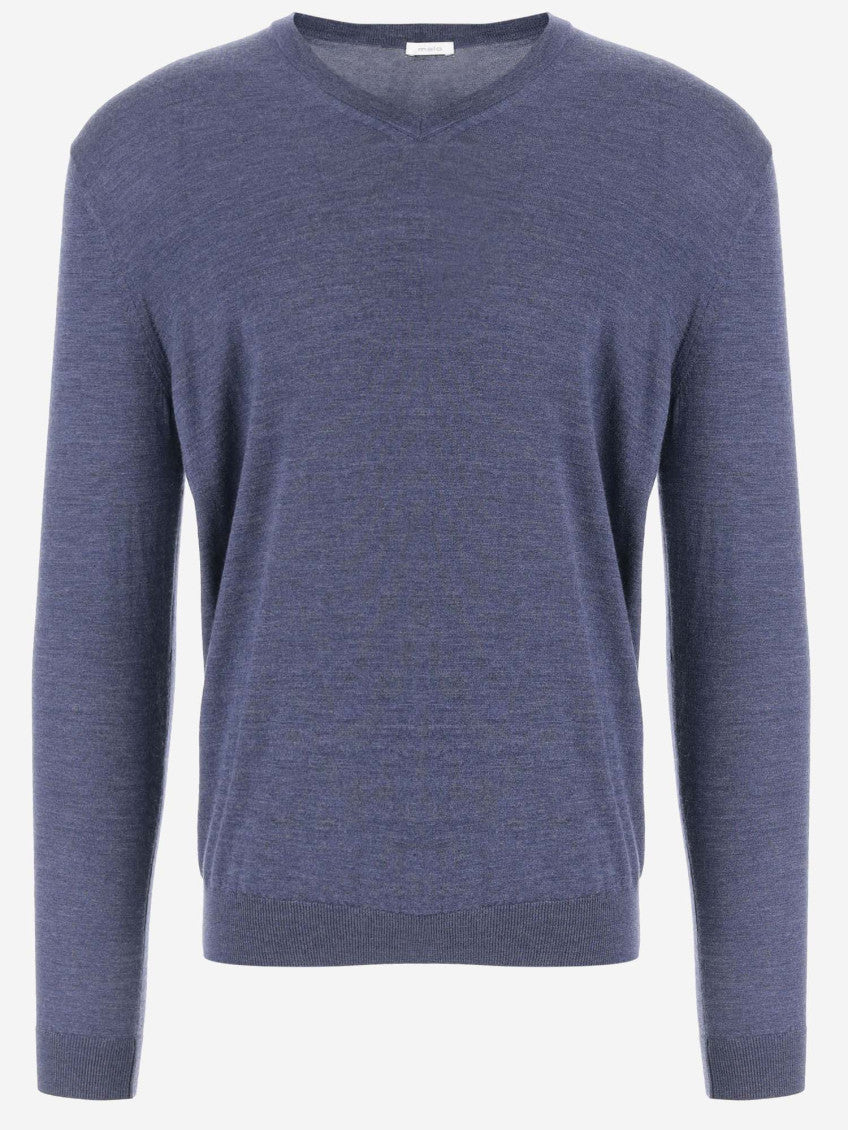 Blue V-Neck Solid Sweater 1