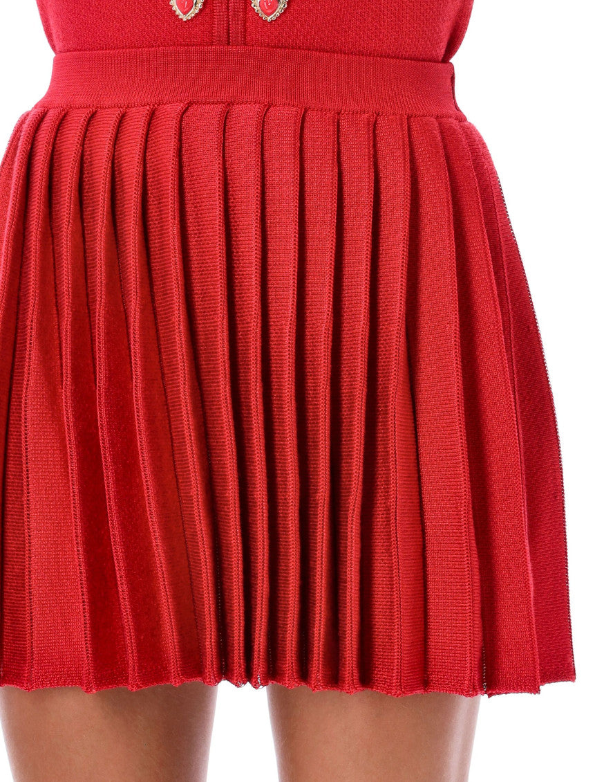 Red Pleated Knitted Mini Skirt 3