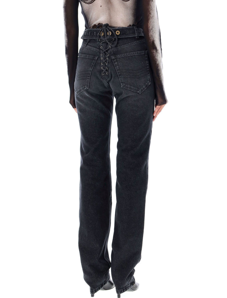 Black Lace-Up Jeans 2