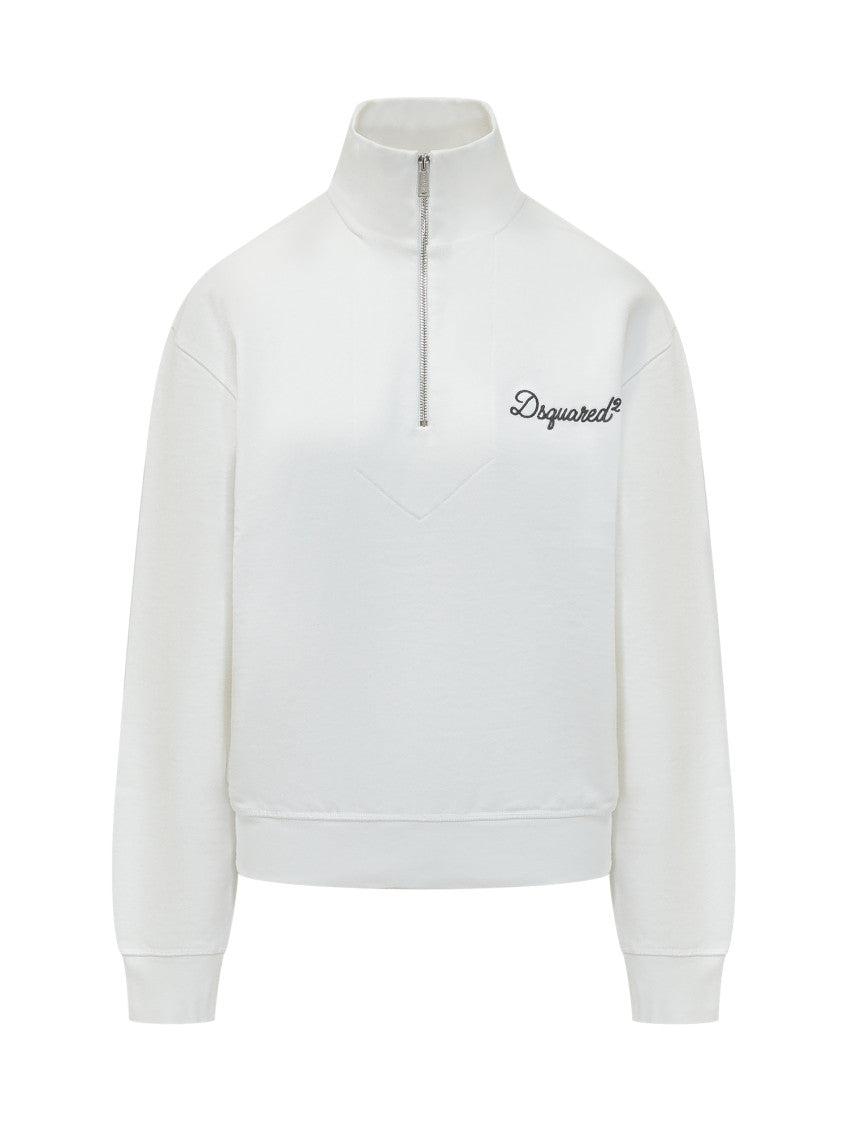 White Logo Mock Collar Sweatshirt 1