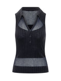 Blue Knitted Shirt Collar Top 1