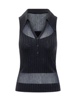 Blue Knitted Shirt Collar Top 1
