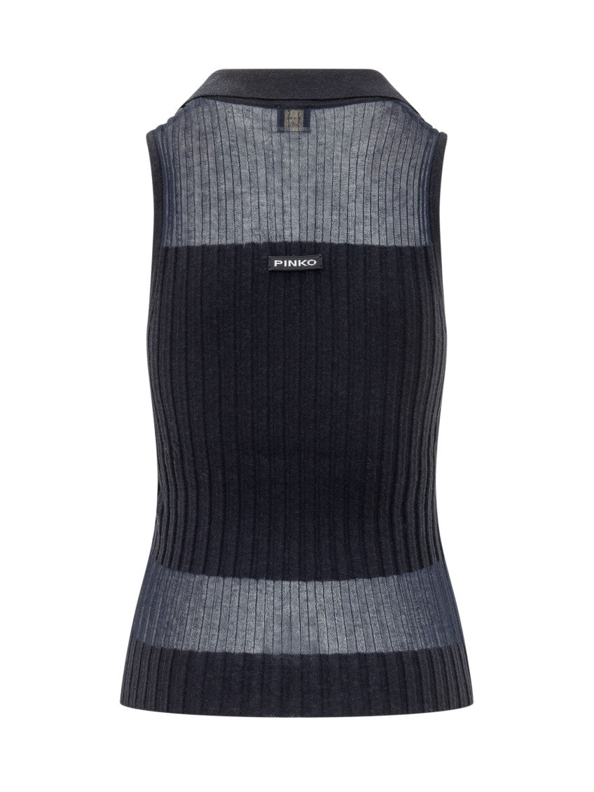 Blue Knitted Shirt Collar Top 2