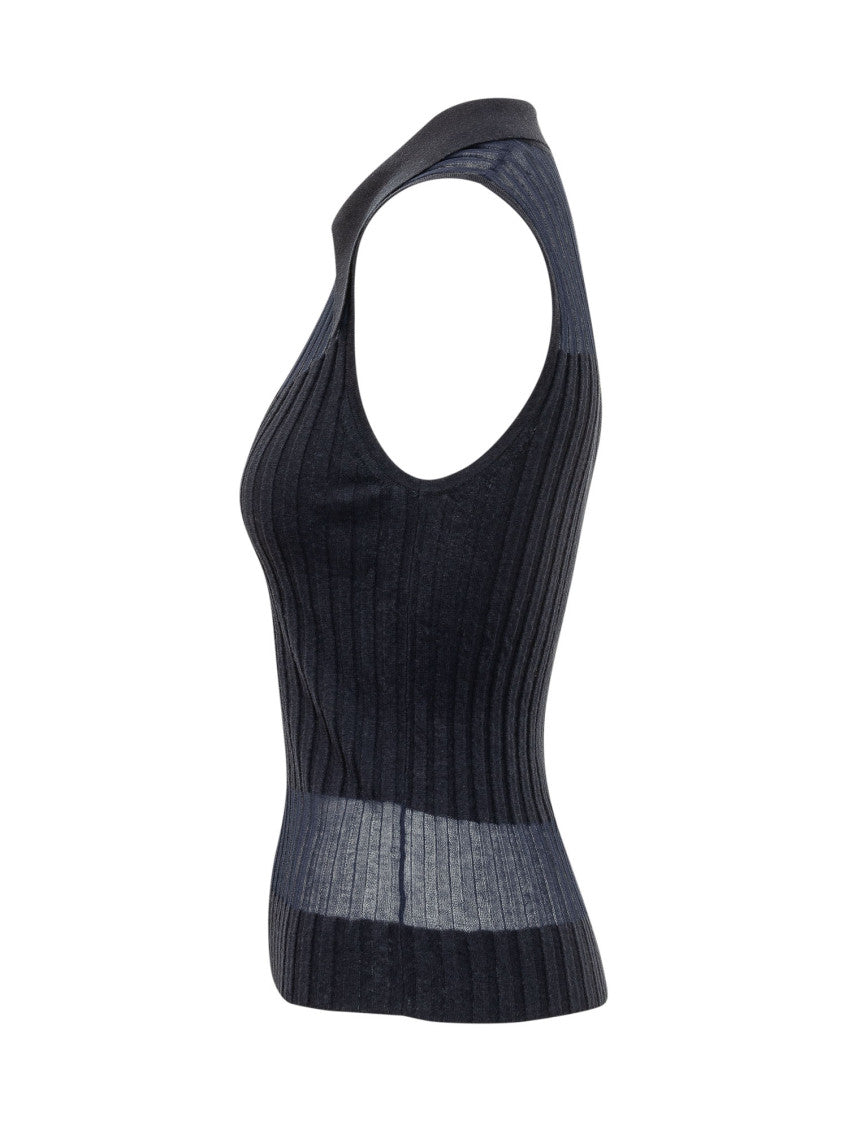 Blue Knitted Shirt Collar Top 3