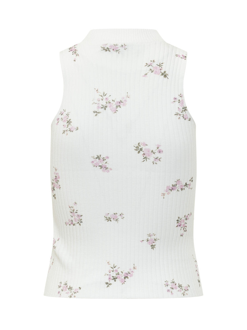 White Floral Mock Collar Top 2