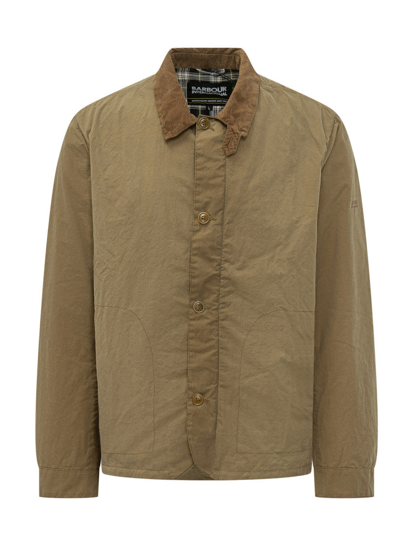 Green Solid Shirt Collar Jacket 1