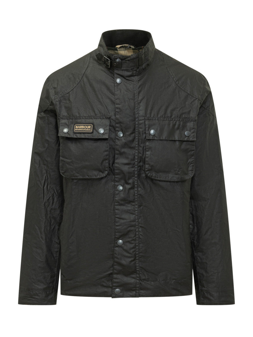 Black Solid Mandarin Collar Jacket 1