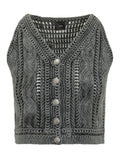 Grey Knitted V Neck Top 1