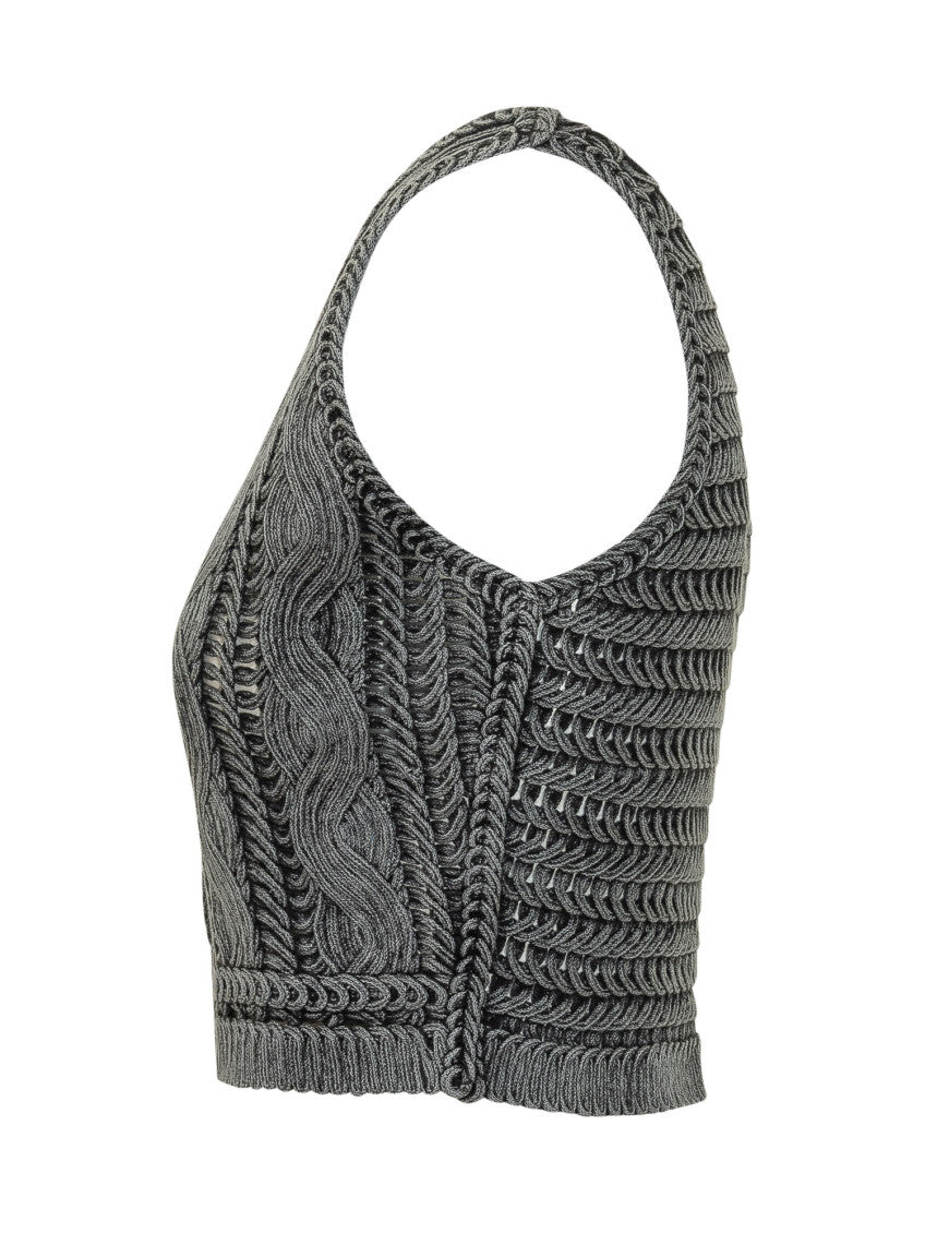Grey Knitted V Neck Top 3