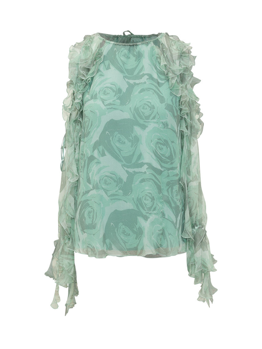 Green Floral Round Neck Top 1