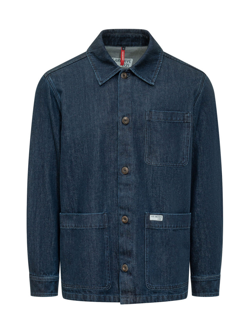 Blue Solid Shirt Collar Jacket 1